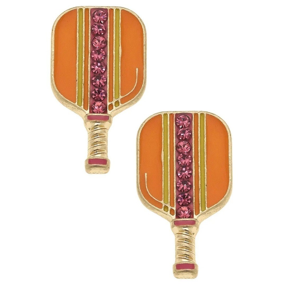 CANVAS STYLE Pickleball Paddle Stud Earrings Orange Pink Green Enamel NWT